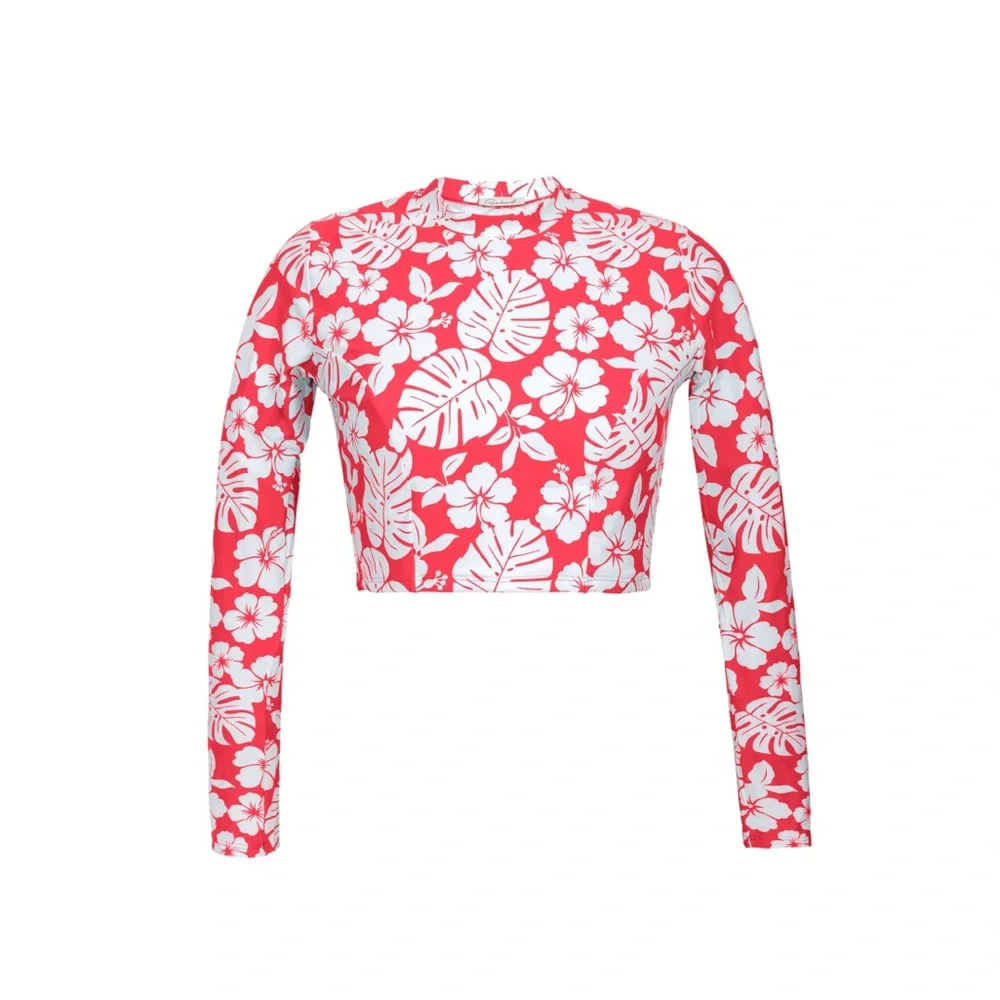 NWT Rio de Sol Top Pua Hibiscus Reef Tropical Floral Long Sleeve Swim Coverup S